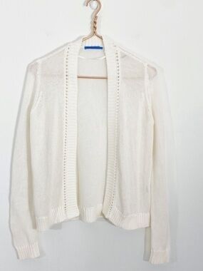 J. McLaughlin Open-Front White linen Knit Sweater Cardigan